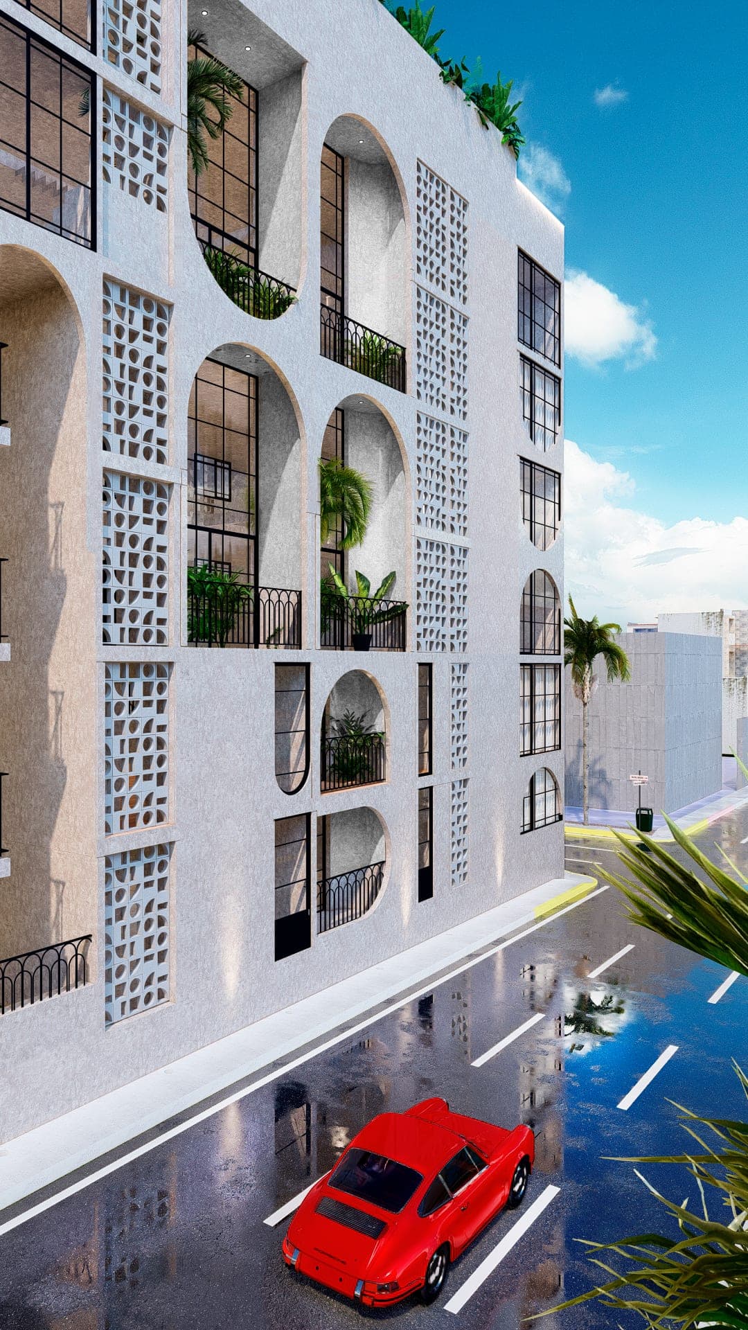 Render vertical de la perspectiva lateral de Marbella