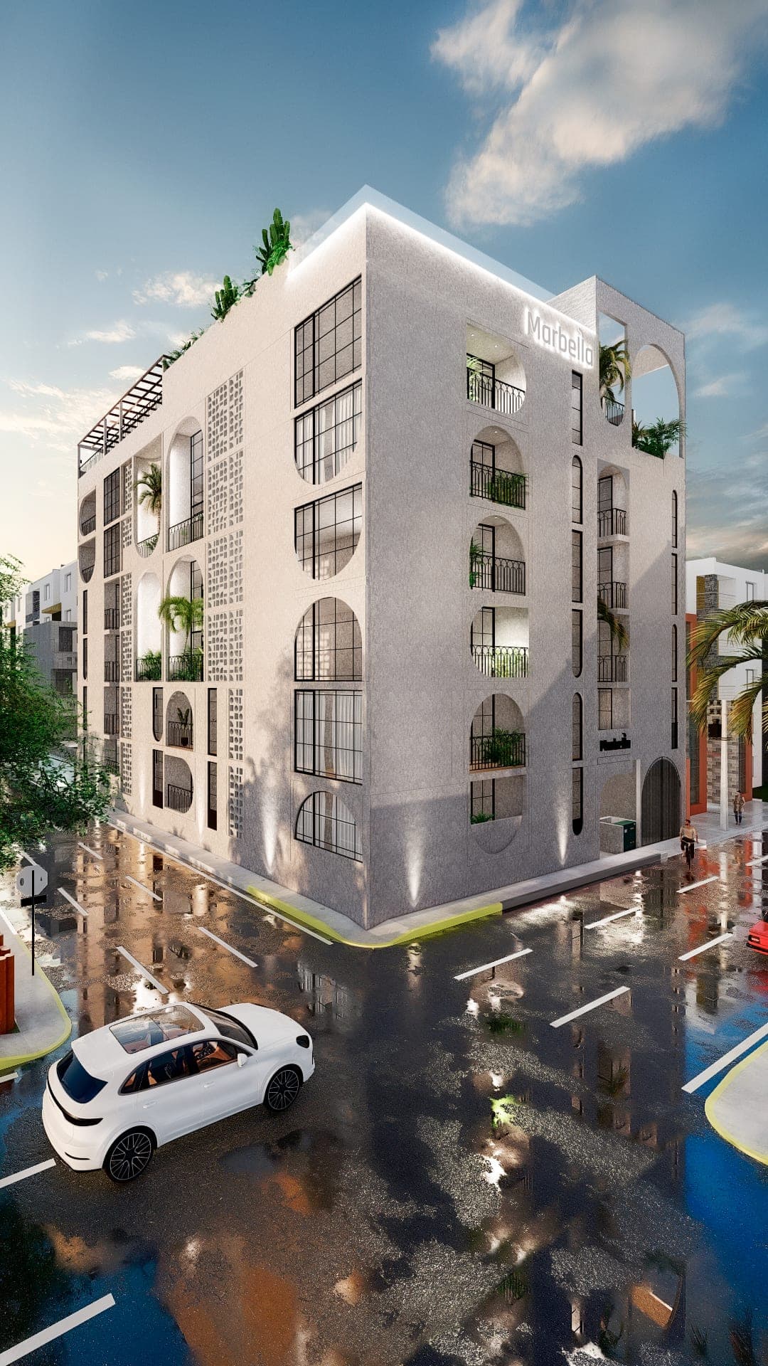 Render vertical de la perspectiva principal de la torre Marbella