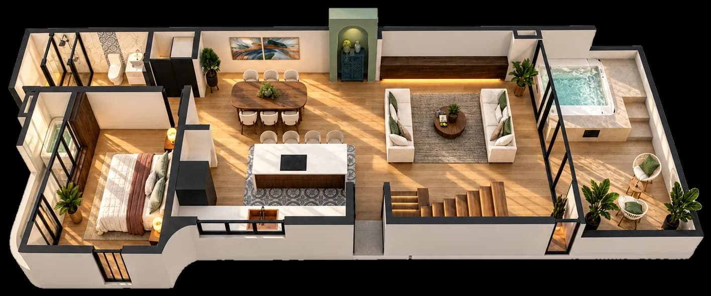Planta en 3D del Edúlis, planta baja