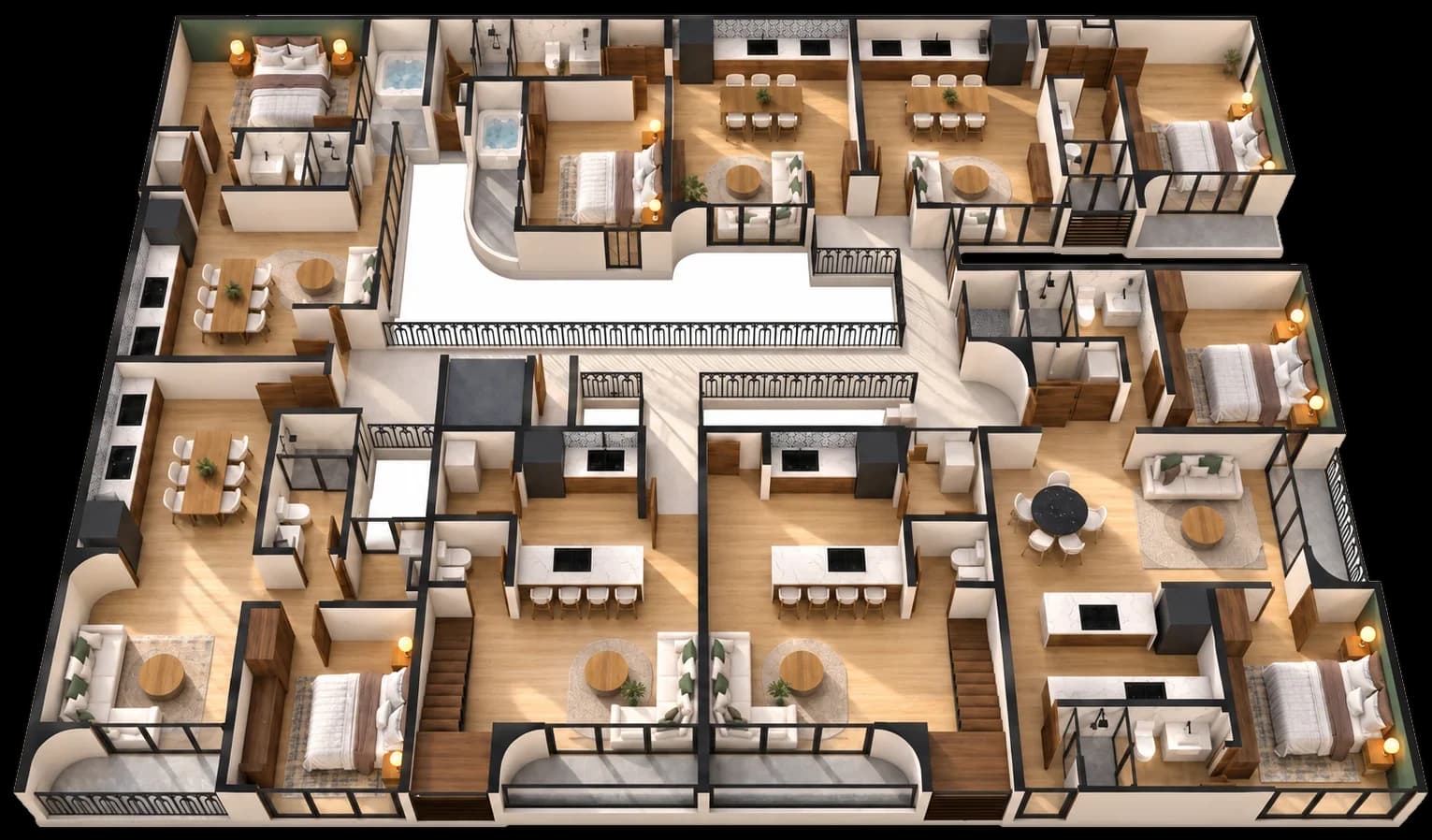Plano del nivel 4 de Marbella: siete departamentos, entre ellos los lofts 502 y 503